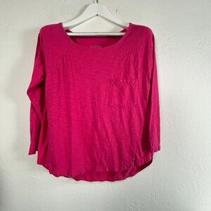 Neon Buddha Womens Pink Cotton Boat Neck Long Sleeve Top Medium Pocket Casual